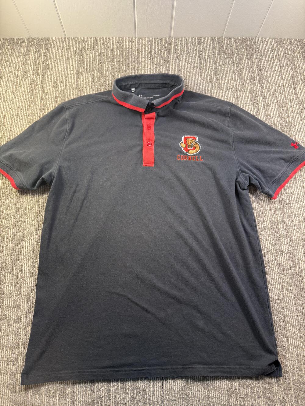 Cornell Big Red Polo Shirt Mens Large Gray Red NCAA Football Under Armour